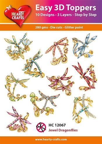 Easy 3D Toppers Jewel Dragonflies 10 udstandsede motiver med glimmer
